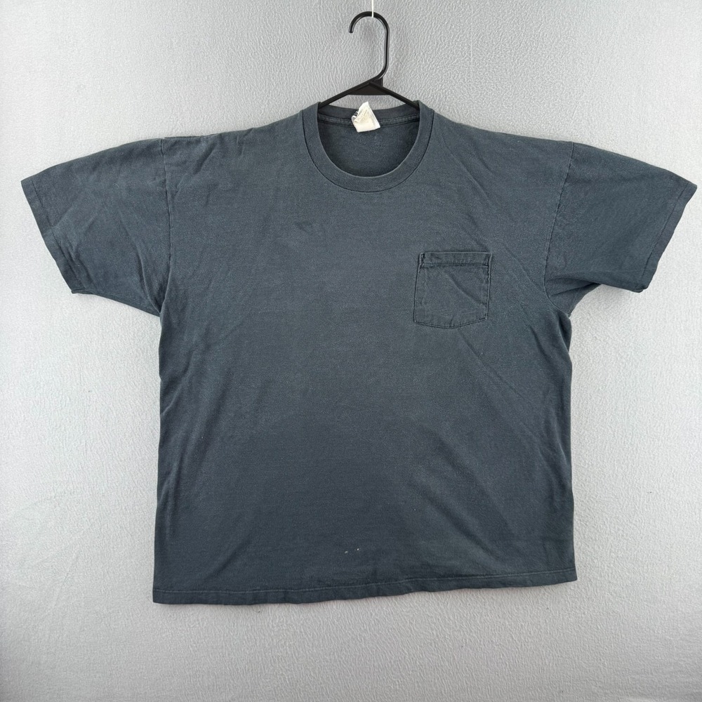 Vintage Blank T Shirt Mens 2XL 25x28 Faded Black Selvedge Pocket 90s USA
